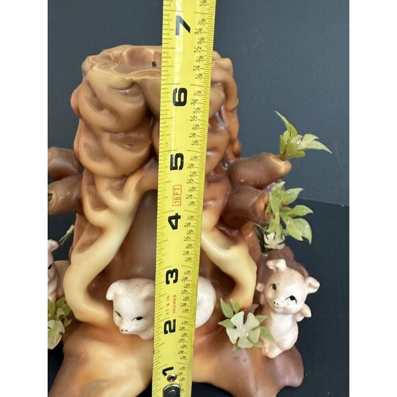 3 Little Pigs Boho Candle Decor Tree Stump Vintage 6” Large Log German Carved - Picture 7 of 10